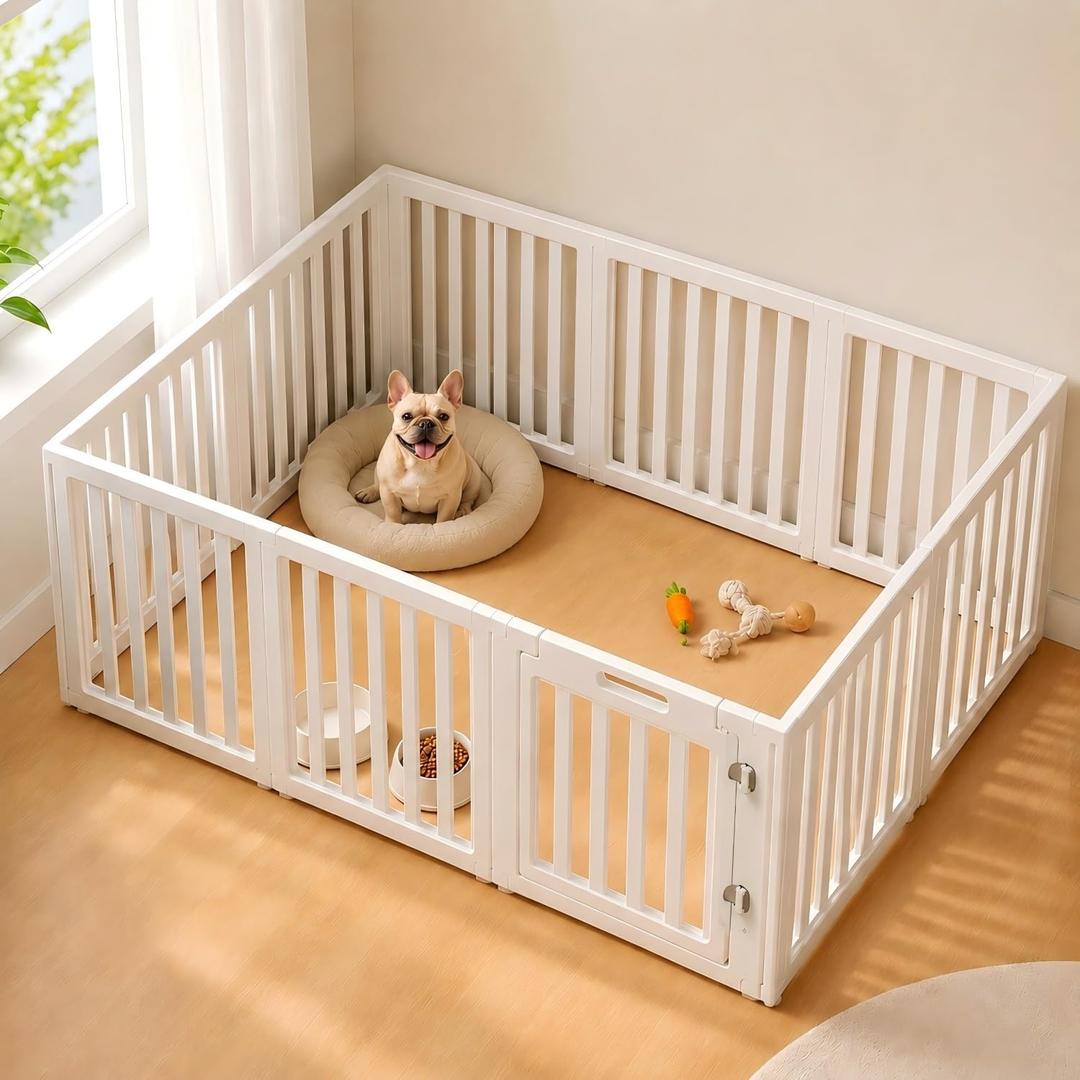 EVERFRONT Dog Playpen with Door - Dog Pen Indoor - Easy Assemble Dog Play Pen - Puppy Playpen, Cat Playpen, Small Animal Playpen, Dog Play Pen Indoors (White, 30", 10 Panels)