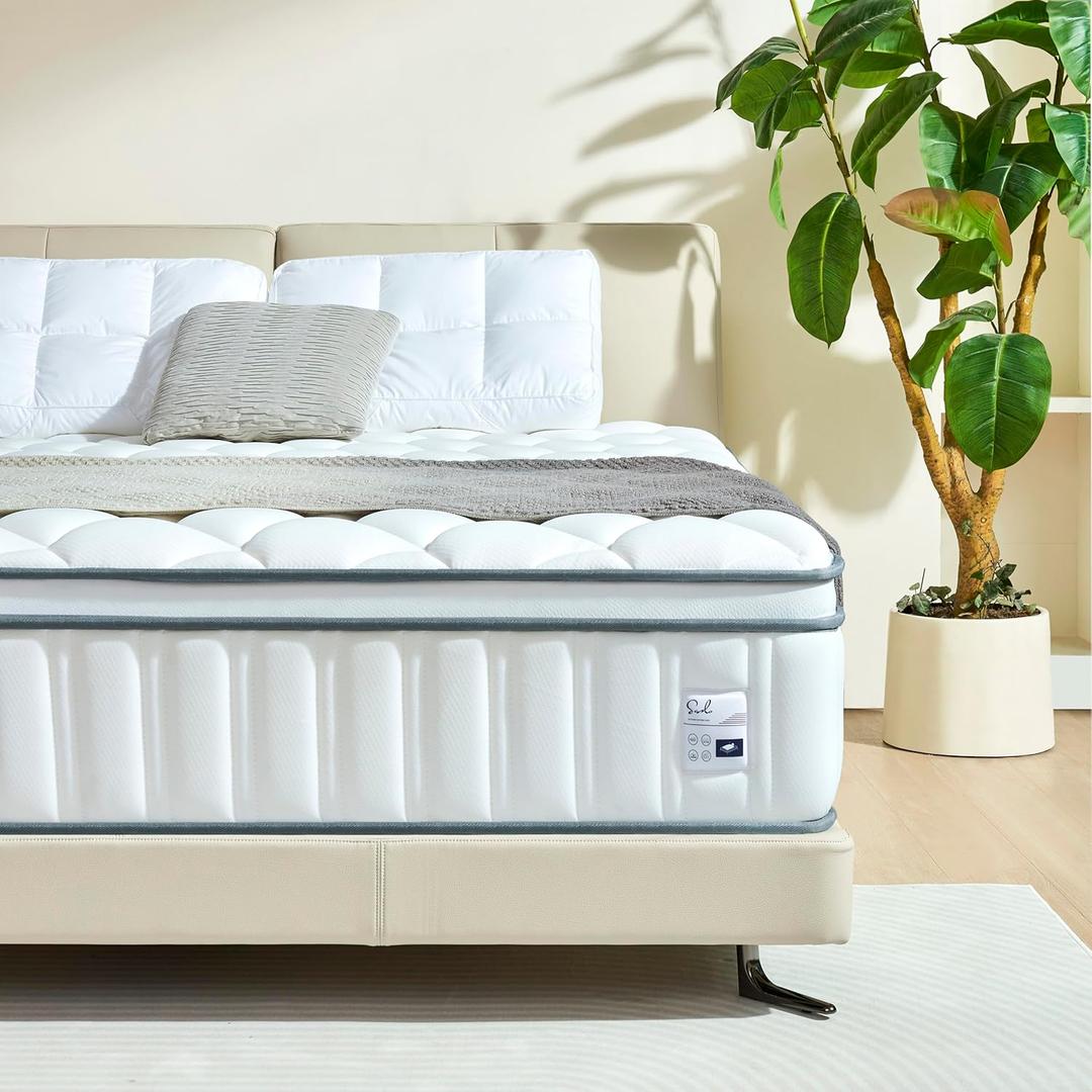 Sozlo 12 Inch King Size Hybrid Mattress with Cooling Gel and Individual Pocket Springs for Motion Isolation & Edge Support, Medium Firmness for Pressure Relief, CertiPUR-US Certified, in a Box