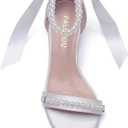 Block Heel Wedding Sandals Open Toe Pearl Wedding Shoes for Bride Low Heel Bridal Shoes Chunky Heel Sandals-White-6