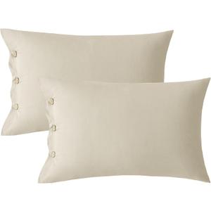 JELLYMONI Pillowcases Standard Set of 2 Cotton Button Pillow Covers 20×26in Light Khaki Bed Pillow Cases 100% Washed Cotton Soft Breathable (Pillows are not Included)