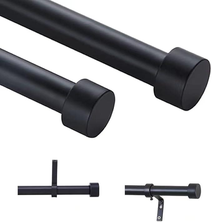 1 "Curtain Rod 36-72 in:Black curtain rods with Modern Design,2 Pack Black curtain rods(3-6 Feet),Adjustable Industrial Drapery Rods of Window Treatment (Matte black,36" -72"）