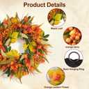 26" Fall Wreath for Front Door Outside Harvest Autumn Wreath, Orange Lantern
