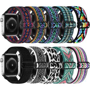 10 Pack Stretchy Solo Loop Compatible with Apple Watch Band 40mm 38mm 41mm 42mm 44mm 45mm 46mm 49mm Women Men,Soft Nylon Elastic Strap Wristband for iWatch Series 10 9 8 7 6 5 4 3 2 1 SE Ultra