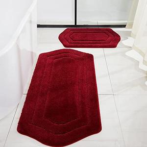 COSY HOMEER Extra Thick Bath Rugs Sets for Bathroom - Anti-Slip Bath Linen Sets Mats Soft Plush Shaggy 100% Strong Polyester Bedroom Water Absorbent (Red, 24x36 -Inches)