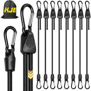 KJE 8Pcs 48" Adjustable Bungee Cords with Hooks - Black Bungee Straps, Easy to Adjust from 7" to 48", Ideal for Outdoor Tie Downs, Securing Tarps & Canvases & Cargo in Cold Hot Climates