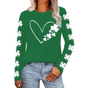 St Patricks Day Shirt Women Lucky Shamrock T-Shirt Saint Patricks Day Long Sleeves (Green, XXL)