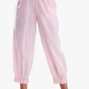 EVALESS Women's Pajama Pants Elastic Waist Lightweight Striped Pjs Lounge Cropped Pants with Pockets, Pink, L