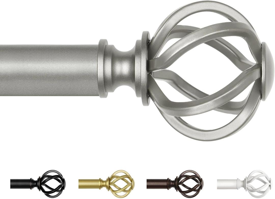 Antique Silver Curtain Rod 32 to 58 Inch (2.6-4.8 ft), USFOOK 7/8 Curtain Rods for Windows 20 to 54 Inch, Telescoping Splicing Drapery Rods with Twisted Cage Finials