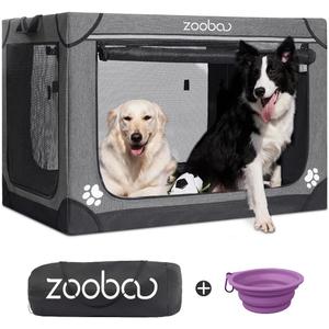 42" Portable Soft Dog Crate for Large Dogs - Collapsible Travel Kennel with Carry Bag, Foldable Cage with Durable Textilene Mesh Door, Plush Bed - Ideal for Home or Travel - Charcoal Gray (42.0"L x 30.3"W x 30.3"H)