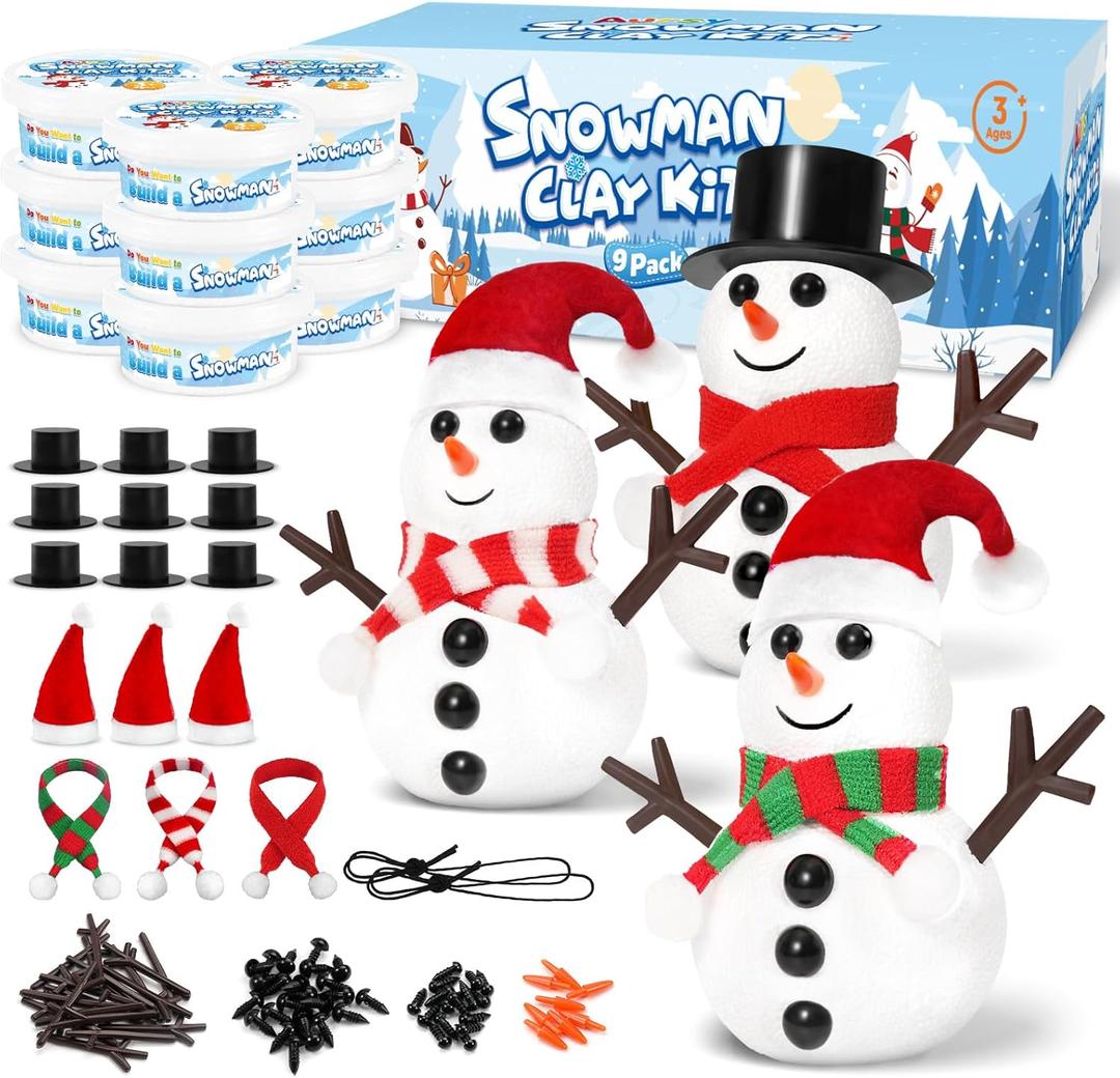 Stocking Stuffers for Kids, Build a Snowman Kit Christmas Crafts for Kids Ages 4-12, Air Dry Clay for Kid's DIY Modeling Clay Arts and Crafts for Kid, Christmas Snowman Making Kit Gifts