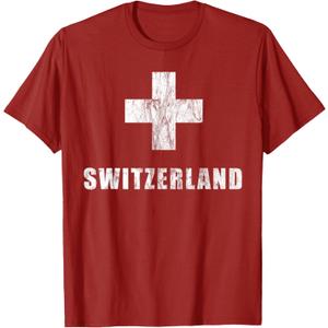 Switzerland Apparel for Swiss Retro Vintage Design Lover T-Shirt, Size: Small