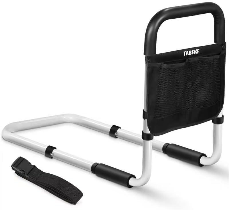 TABEKE Bed Rails for Elderly Adults, Adjustable Bed Assist Rails for Seniors, Portable Bed Support Bar Mobility Assistant with Foam Handle & Double Side Storage Bag Fits King, Queen, Full, Twin Bed