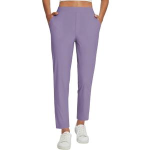 baleaf Womens Travel Pants Lightweight Stretch with Zipper Pockets Petite Ankle Dressy Golf Work Business Casual Slacks (X-Small, Purple)