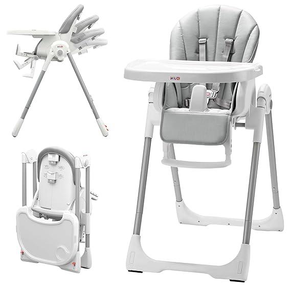 KÜB 3-in-1 Foldable Baby High Chair | Multifunctional Infant High Chairs for Babies and Toddlers | Removable Seat & Tray Easy Clean | 7 Height & 4 Recline Adjustable | 2 Locking Wheels Grey