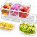 Lifewit Ice Chilled Condiment Caddy with 5x 20oz(2.5 cup) Containers, 15.3" Condiment Server with Separate Lids, Serving Tray Platter with Removable Dishes for Bar, Fruit, Salad, Taco, Party Garnish 4 Container