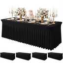 Baoszty 4 Pack Black Spandex Tablecloth for 8FT Rectangle Tables, Table Skirt 30x96 Inch Stretch Table Cloths Elastic Fitted Tables Cover for Wedding Parties Birthday Banquet Baby Shower Events