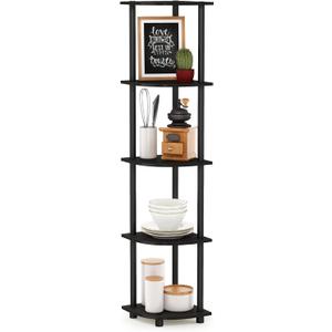 Furinno TURN-N-TUBE Corner Shelf, 5-Tier Corner Bookshelf, Open Storage Shelves, for Organization and Storage, Living Room, Home Office, Garage, Bedroom, Espresso (1-Pack)