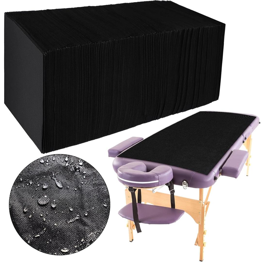Kinlop 100 Pieces 31.5 x 71 Inch Disposable Bed Sheets Breathable Massage Table Cover Black Tattoo Drape Sheets Fabric Non-woven Bed Cover for Travel Spa Hotel Salon(Unperforated)