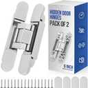 6" Hidden Door Hinges Invisible Hinges, Zinc Alloy Concealed Hinges Silent Invisible Door 3 Way Adjustable & 180 Swing Butt Hinge 6*2.5*1inch SilverPack of 2(Fits Only Doors Over 35mm Thickness)