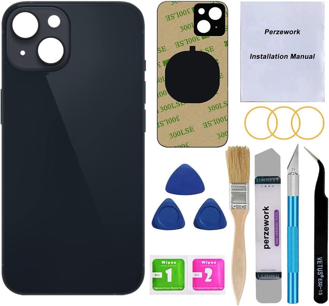 Rear Back Glass Replacement for iPhone 14 6.1-inches with Reparing Toolkit and Manual (Midnight Black)