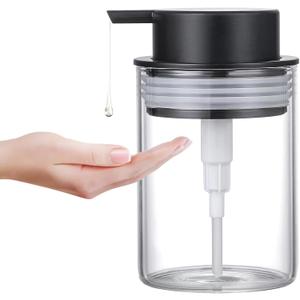 Glass Dish Soap Dispenser, 10 Oz Clear Hand Liquid Bottles with Rust Proof Plastic Pump, Refillable Round Lotion Dispensing for Kitchen Sink & Bathroom Counter
