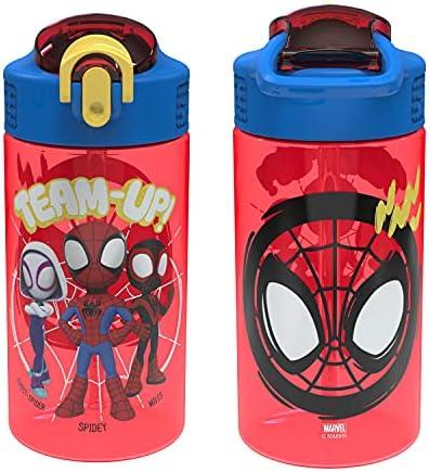 Zak Designs Marvel Spider-Man Kids Water Bottle with Spout Cover and Carrying Loop, Durable Plastic, Leak-Proof Design for Travel (16 oz, 2-Pack, Spidey and His Amazing Friends)