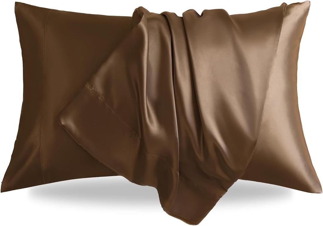 Satin Pillowcase for Hair and Skin,King Brown 20x36 Inches Set of 2，Similar to Silk,Silky Feel Satin Pillow Covers 2 Pack with Envelope Closure(20"×36", Brown)