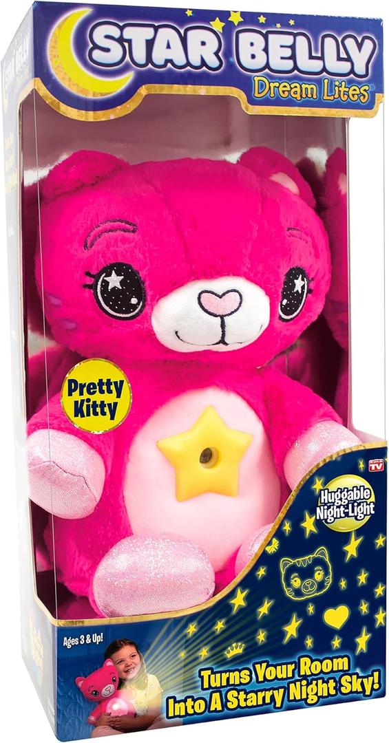 Ontel Star Belly Dream Lites, Stuffed Animal Night Light, 3 years and up, Pretty Pink Kitty - Projects Glowing Stars & Shapes in 6 Gentle Colors, As Seen on TV 