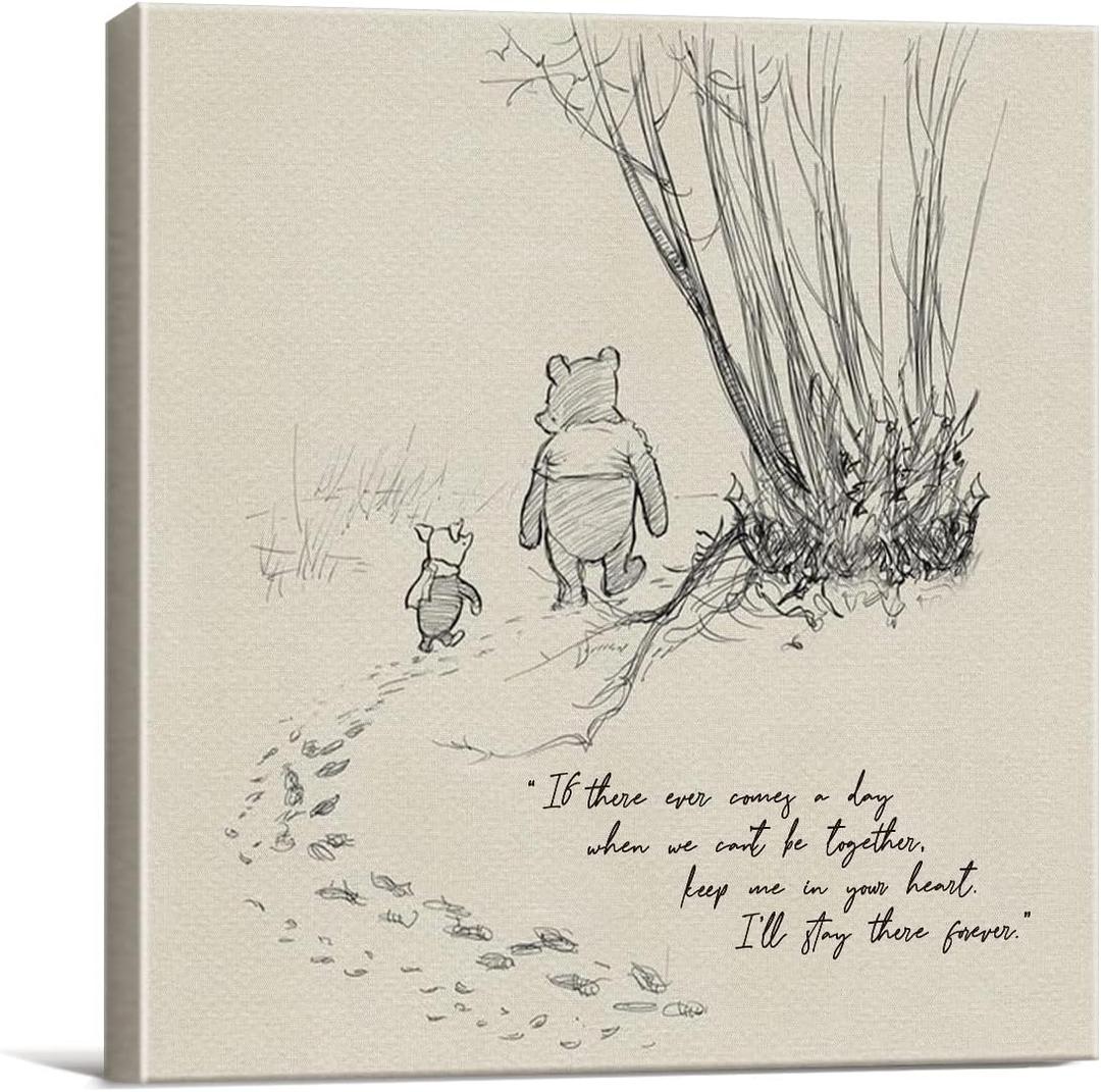 Classic Winnie the Pooh Wall Art Decor If There Ever Comes a Day Quote Canvas Painting Pictures Framed Print Sign Artwork Ready to Hang for Home Nursery (8x8 Inch)