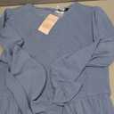 BTFBM Women Casual Long Sleeve Dress Fall Dresses 2024 Solid Color Relaxed Fit Smocked Tiered Flowy Boho Long Dresses(Solid Grey Blue, X-Large)