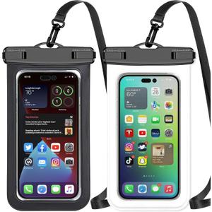 2 Pack Black White Universal Waterproof Phone Pouch, Large Phone Waterproof Case Dry Bag,Protection Level: IP68,Outdoor Sports for Apple iPhone,Samsung,and More,(Fits Up to 8.3),Black,White
