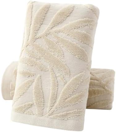 Pidada Hand Towels Set of 2 Leaf Pattern 100% Cotton Absorbent Soft Decorative Towel for Bathroom (Light Brown)