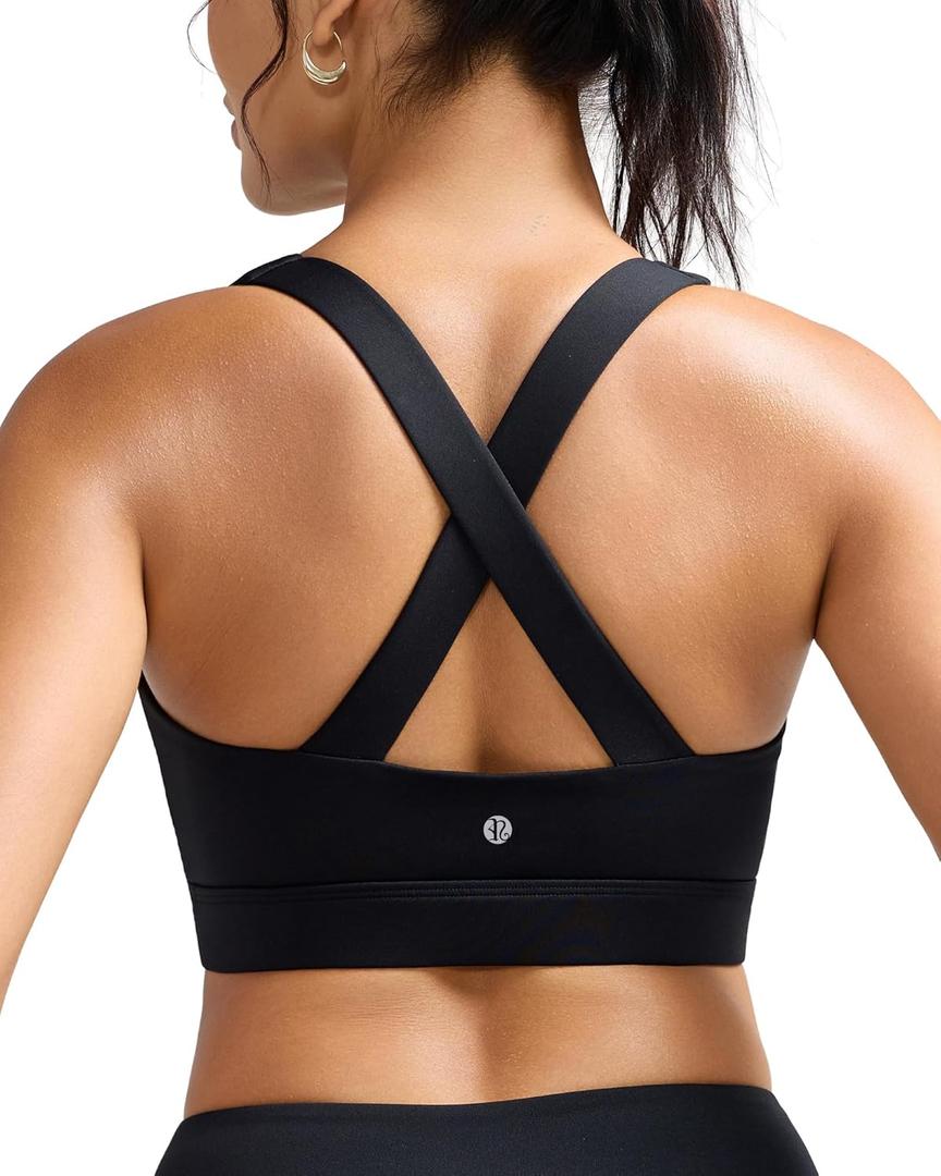 RUNNING GIRL Sports Bra for Women,Molded Cup Strappy Running High Impact Sports Bra with Sewn in Pads (Small, Black)