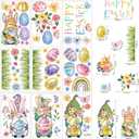 2 x ZAWE 9 Sheets Happy Easter Gnomes Bunny Ears Eggs Flowers Easter Window Clings Double-Sided Reusable Static Window Decals Stickers for Party Home Classroom Office Decorations