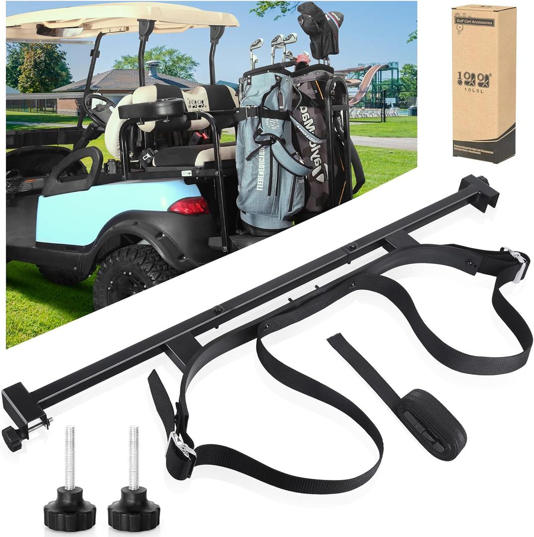 10L0L No-Drilling Golf Cart Bag Holder Bracket for 2+2 Golf Cart Rear Seat, with 1-Inch Square Tube, Adjustable Universal Golf Bag Attachment for Yamaha EZGO Club Car and Most Golf Carts