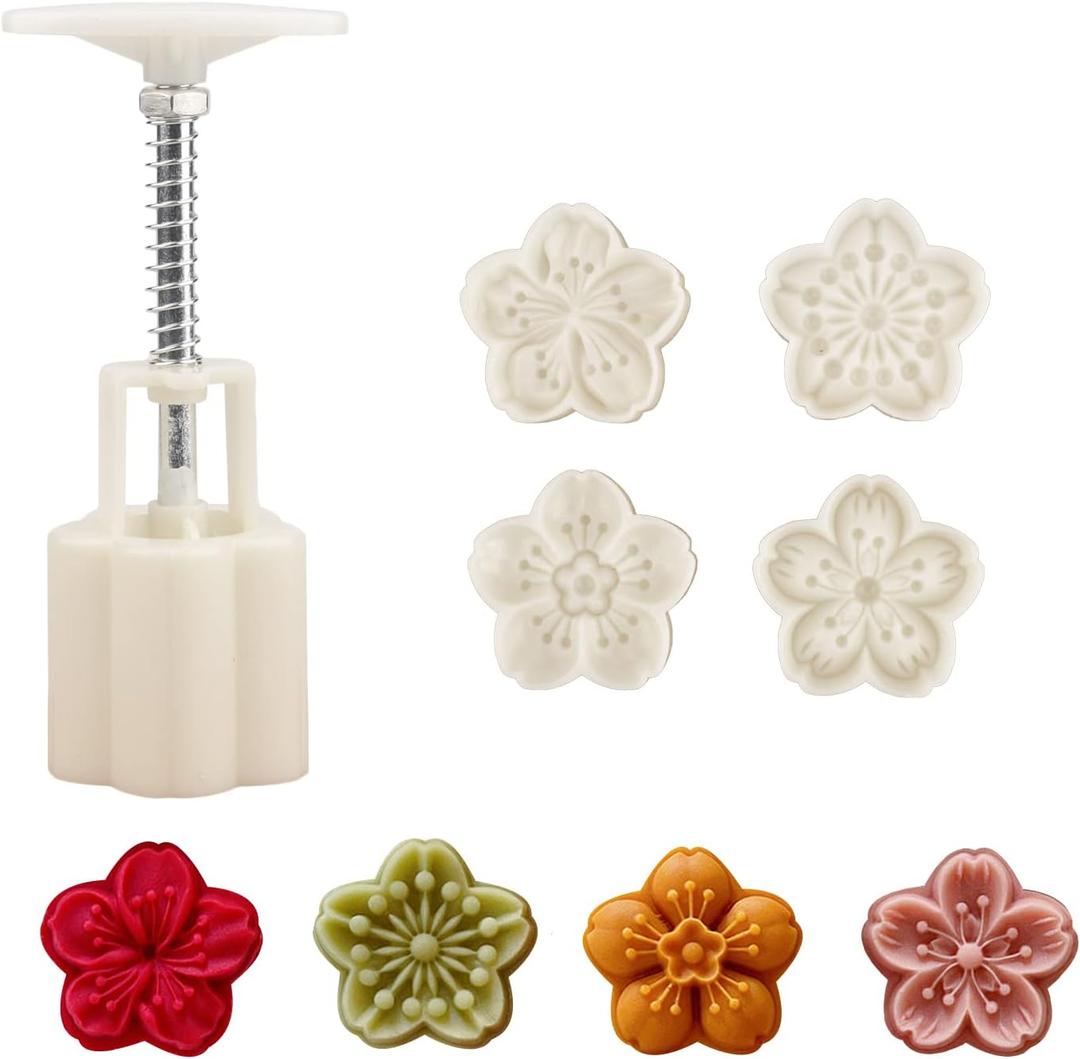 Cute Shaped DIY Mooncake MoldsMooncake Mold Thickness AdjustableHand Press Cookie Dessert stamp Pastry Decoration Tool (4 small flowers)