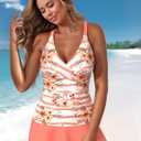 ROSEWE Two Piece Tankini Swimsuits for Women, Tummy Control Bathing Suit with Skirt, V-Neck Swimdress (Pink, M)