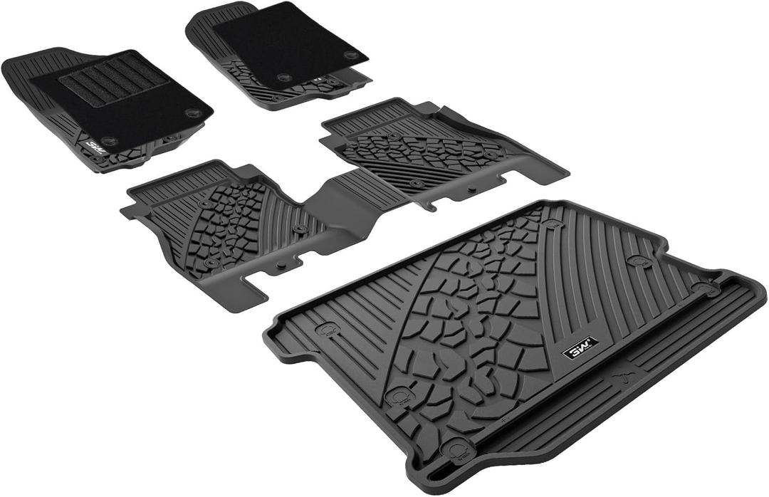 3W Floor Mats&Cargo Liner with Carpets on TOP Fit for Jeep Wrangler JL 2018-2024 2025 Unlimited 4-Door Sahara Willys Rubicon Without Subwoofer(Non JK or 4XE) Full Set Mats, 8PCS