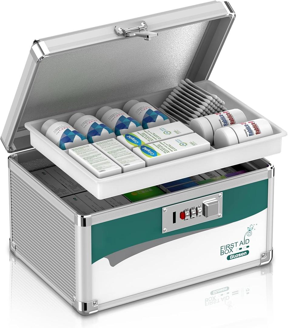 Medicine Lock Box with Combination Lock, Medication lock boxSmall 10x6.7x6.7 Inch,medical box organizer (Silver)