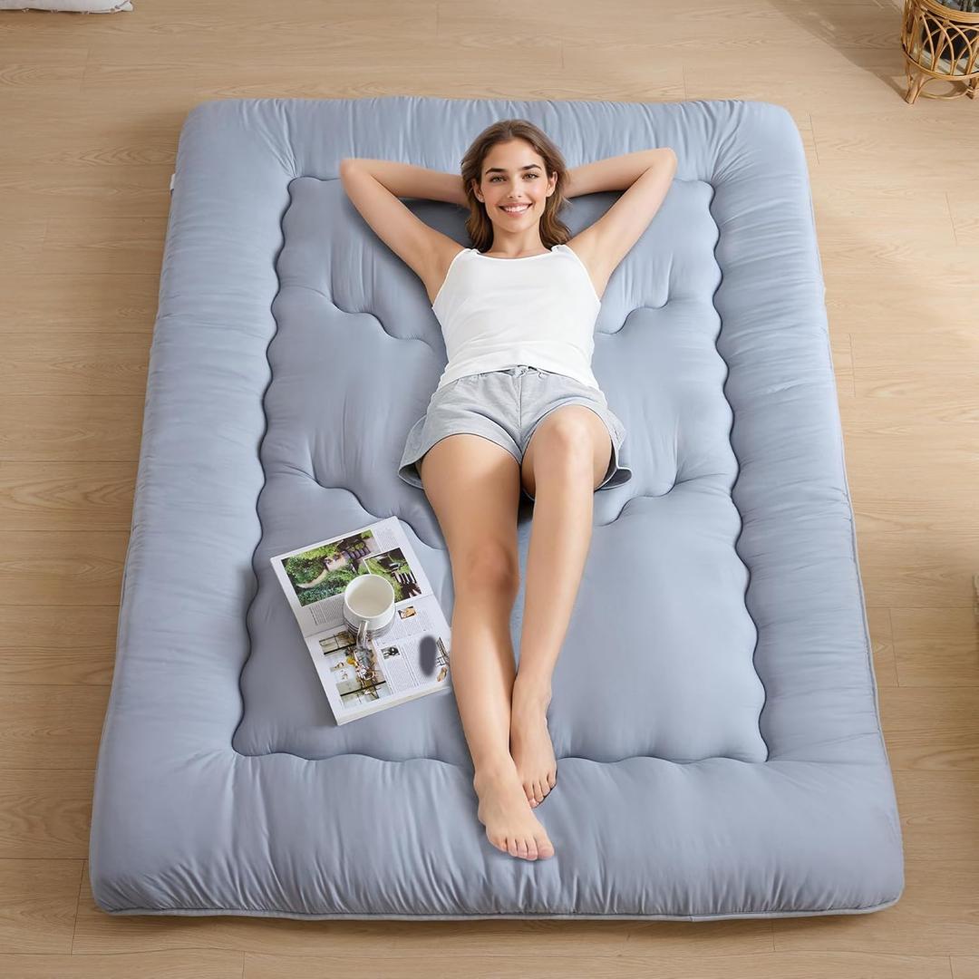 Japanese Floor Mattress, 3.5" Thicken Futon Mattress Tatami Mat, High Density Foam Support for Adult Kids Sleep, Portable Futon Sofa Bed for Camping, Pet Mat, Twin 80"x 39"Silver Gray