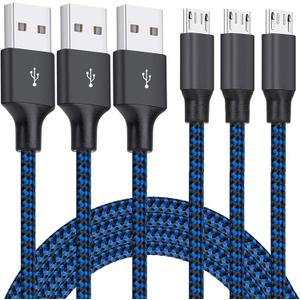Micro USB Cable, 3Pack 10FT Android Charger Cable Long Nylon Braided Sync and Fast Charging Cord Compatible with Samsung Galaxy S7 S6 Edge, Android Smartphones, Tablets and More (Blue)