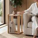 Wood Side Table, Tool-Free Mortise and Tenon Boho Japandi Night Stand, Light Wooden Natural Finish (Oak)
