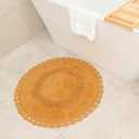 Unique Round Boho Bath Mat with Crochet Contour - 100% Cotton Bathroom Rugs -Reversible - Decorative Non-Slip Bohemian Rug for Bath and Bedroom - Cute Boho Decor - Yellow Mustard 30"