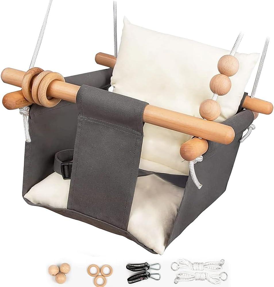 Baby Swing Outdoor Indoor Toddler Swing Seat with Safety Belt, Canvas Hanging Swings Outside Tree Swing Great Gift for Baby Boys Girls Kids Lovers