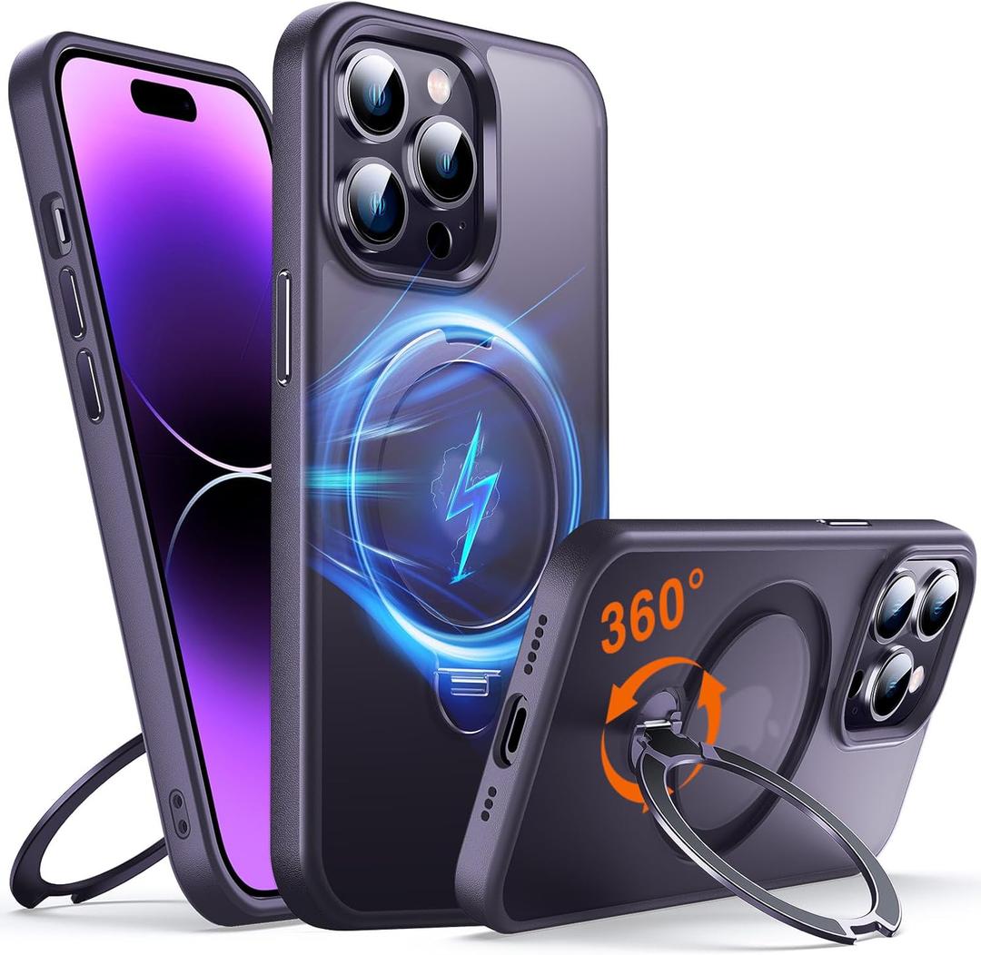 Chicfun 360 O-Ring MagStander for iPhone 14 Pro Max Case with Magnetic Kickstand Ring Holder [Compatible with MagSafe][360Rotate Stand][Military Shockproof] iPhone 14 Pro Max Phone Cover, Purple