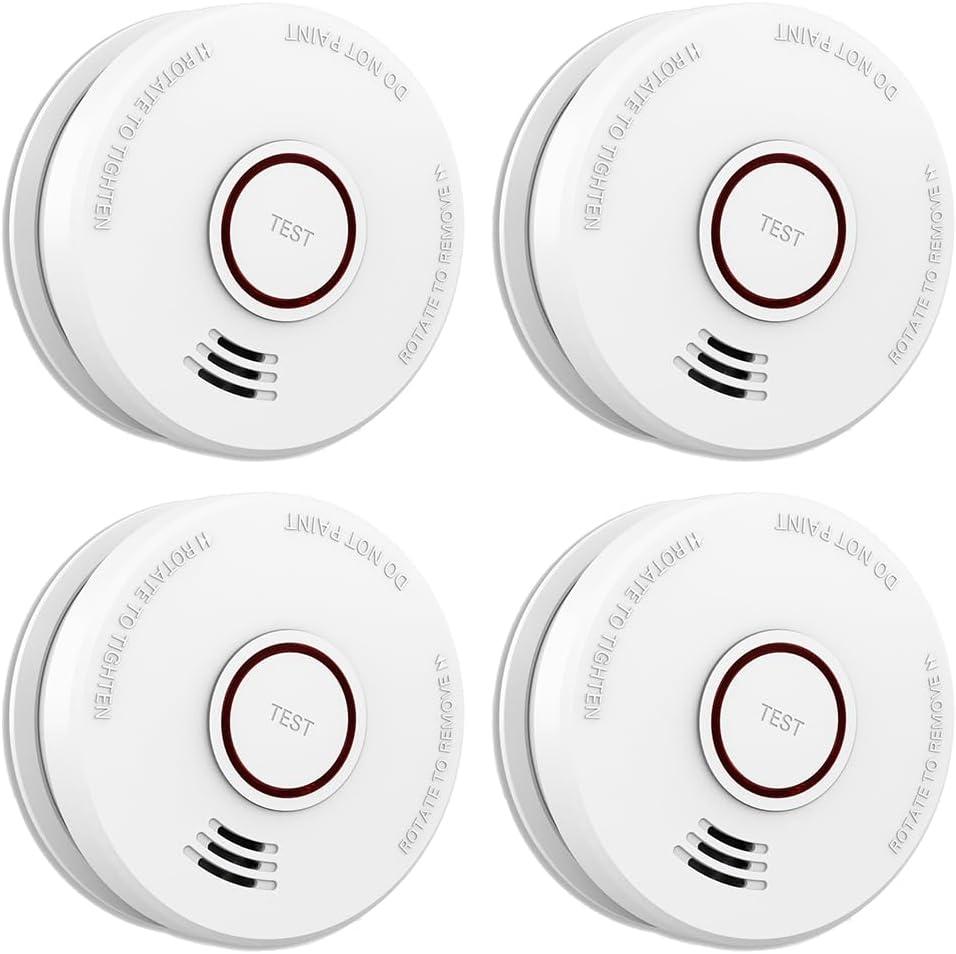 4 Pack Smoke Detector Fire Alarms 9V Battery Operated Photoelectric Sensor Smoke Alarms Easy to Install with Light Sound Warning, Test Button,9V Battery Included Fire Safety for Home