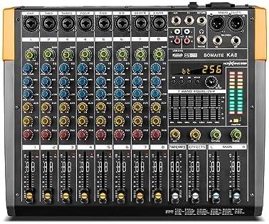 Bomaite KA8 Professional 8-Channel Mixer Audio Interface with Digital USB, MP3, Bluetooth Input, and 48V Phantom Power – Ideal for DJs, Churches, Schools, and Parties – Pro Level Performance