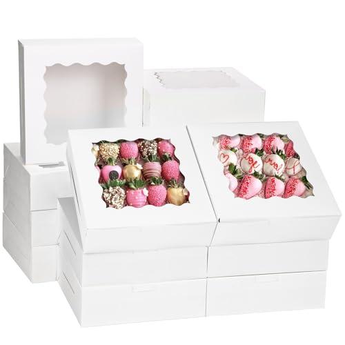 Moretoes 19pcs Bakery Boxes, 8x8x2.5 Cookie Boxes with Window, White Treat Containers for Father's Day, Donuts, Chocolate Strawberries, Pie