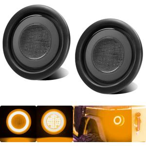 WahMOTOTin 2pcs Smoked Lens 4 inch Round LED Trailer Trucks Halo Parking Turn Signal Tail Lights Clear Lens Amber 64 LEDs w/ Rubber Grommet Sealed Waterproof IP67 For RV/ Van, DC 12V