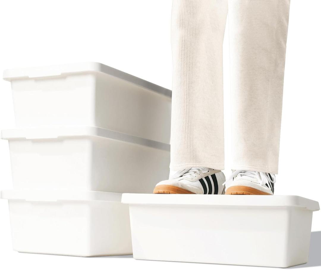 Yishyfier 15 Quart White Storage Bins with lids,Office stackable Plastic Boxes Set of 4,Garage organization Storage Box with handle for Organizing Snacks, Crafts, Legos, Tools,books (white, 4L)